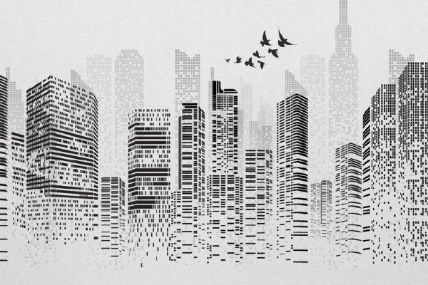 贴图·城市丨剪影 现代简约几何黑白建筑壁画 第6326期