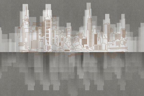 贴图·城市丨剪影 现代轻奢都市倒影壁画 第6328期